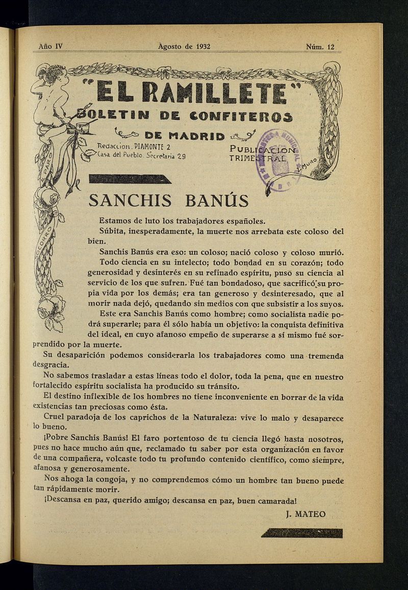 El ramillete: Boletn de confiteros de Madrid  de agosto de 1932, n 12