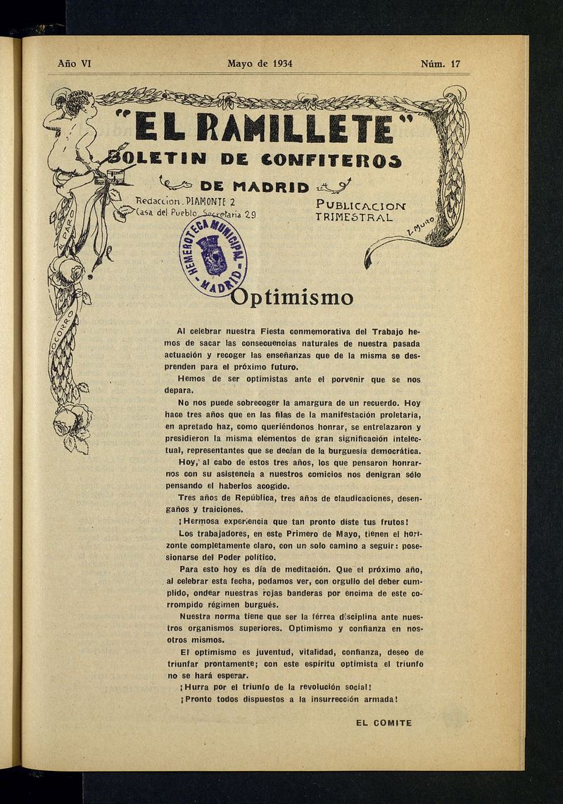 El ramillete: Boletn de confiteros de Madrid de mayo de 1934, n 17