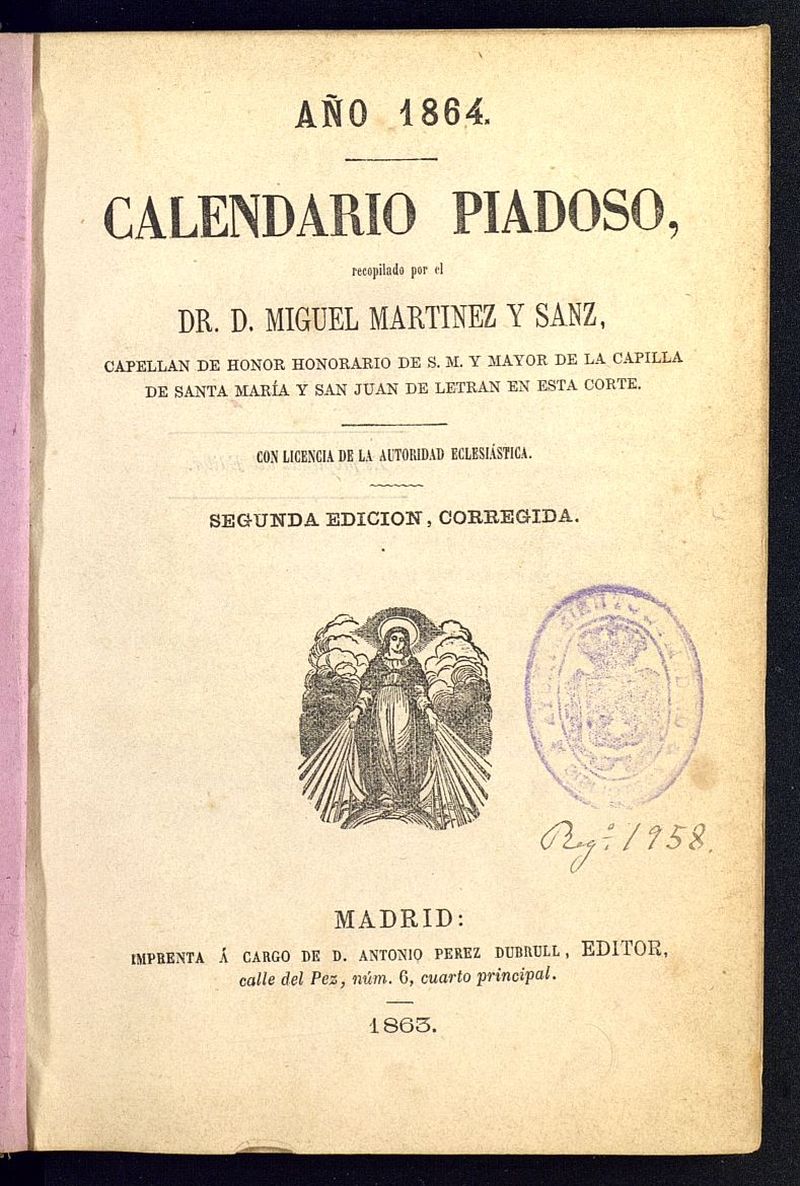 Calendario Piadoso del ao de 1864