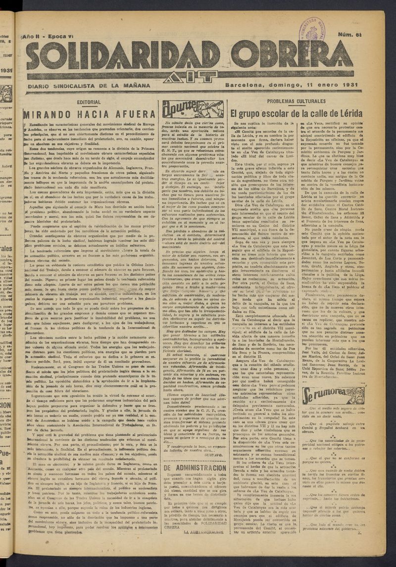 Solidaridad Obrera: diario de la maana del 11 de enero de 1931