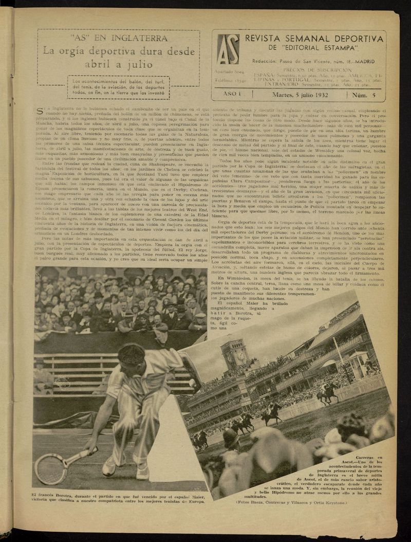 As: revista semanal deportiva del 5 de julio de 1932