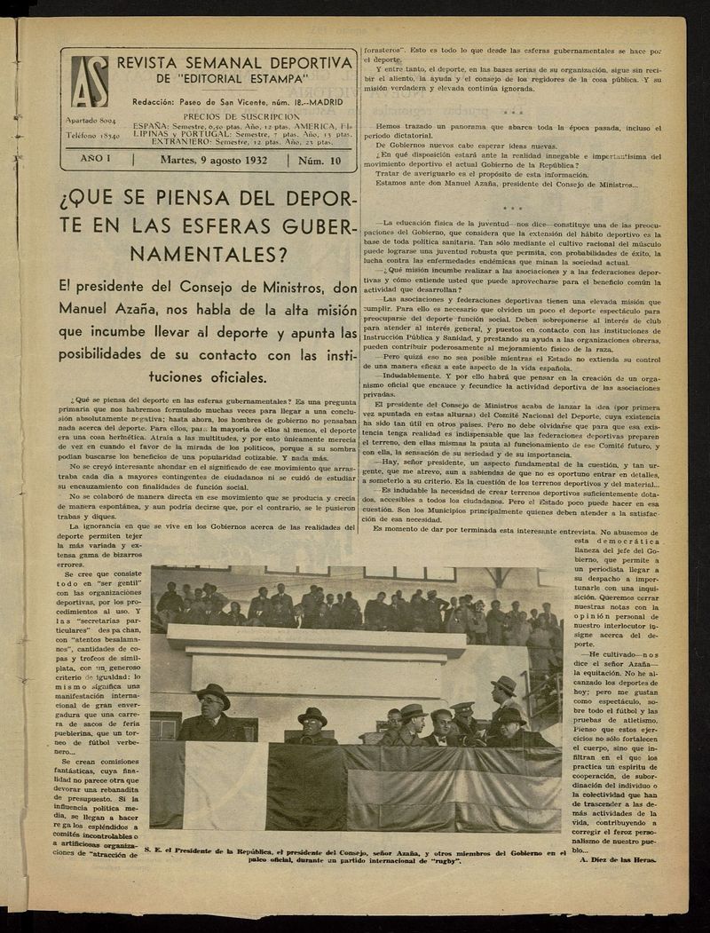 As: revista semanal deportiva del 9 de agosto de 1932