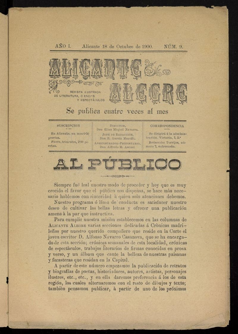 Alicante Alegre del 18 de octubre de 1900
