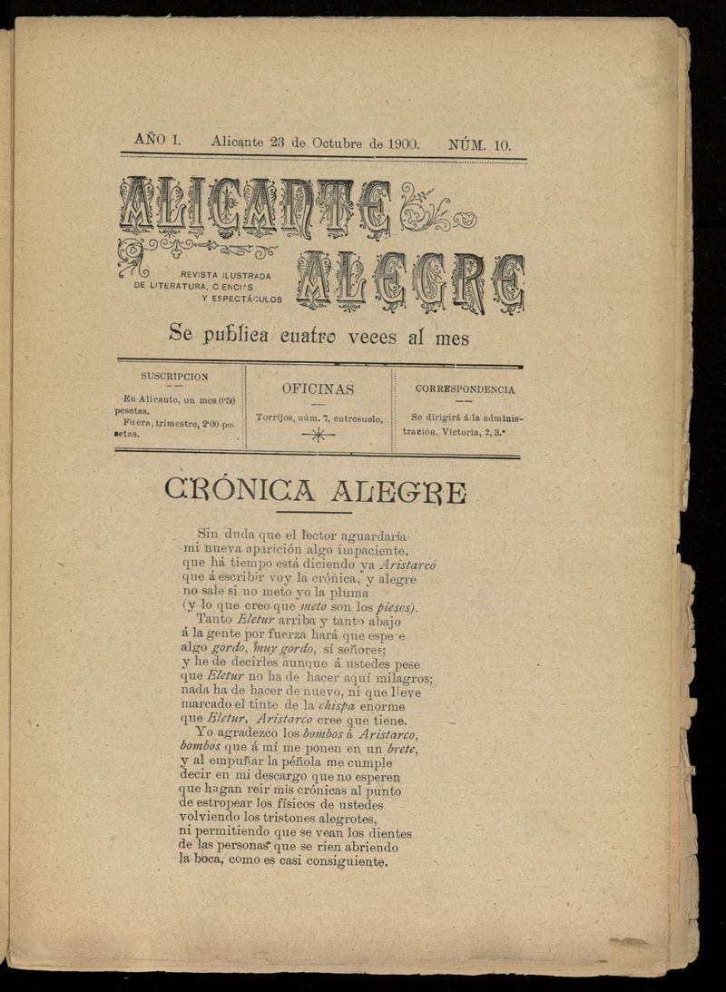 Alicante Alegre del 23 de octubre de 1900