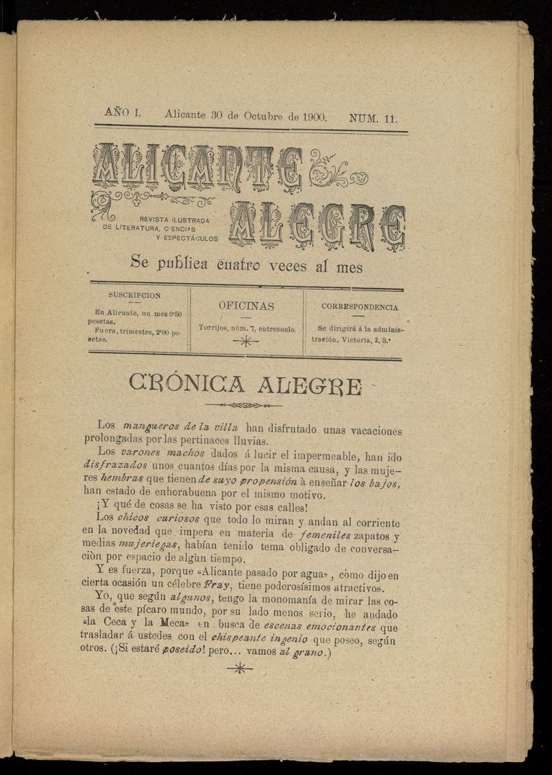 Alicante Alegre del 30 de octubre de 1900