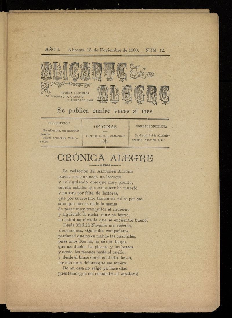 Alicante Alegre del 15 de noviembre de 1900