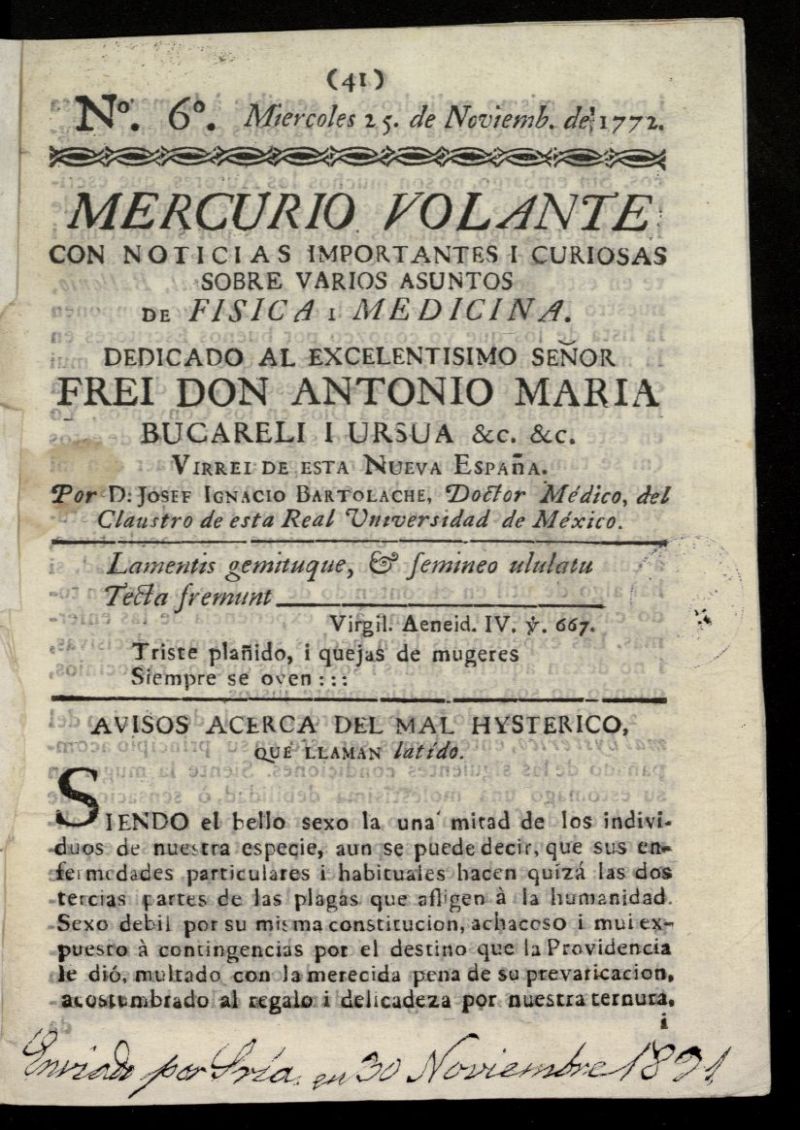 Mercurio Volante del 25 de noviembre de 1772