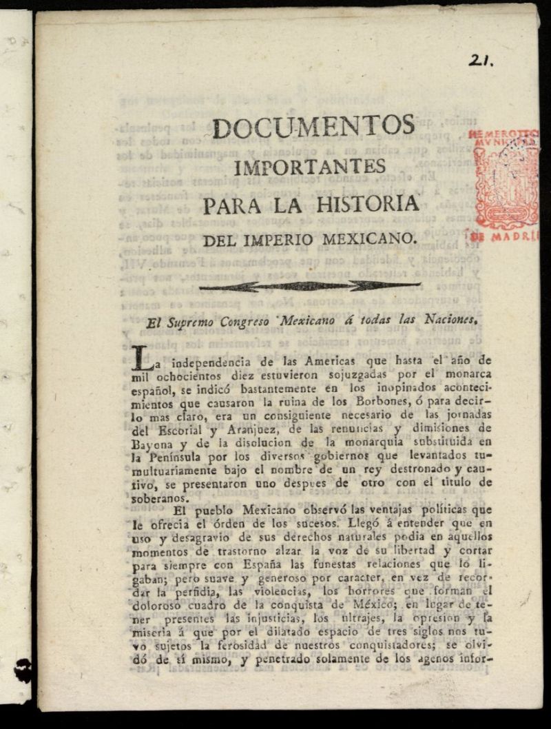 Documentos Importantes para la Historia del Imperio Mexicano