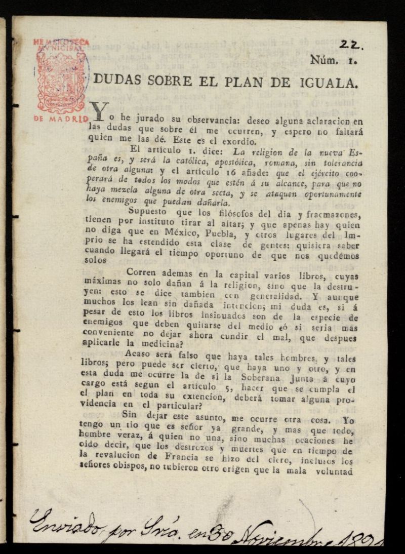 Dudas sobre el Plan de Iguala 1821
