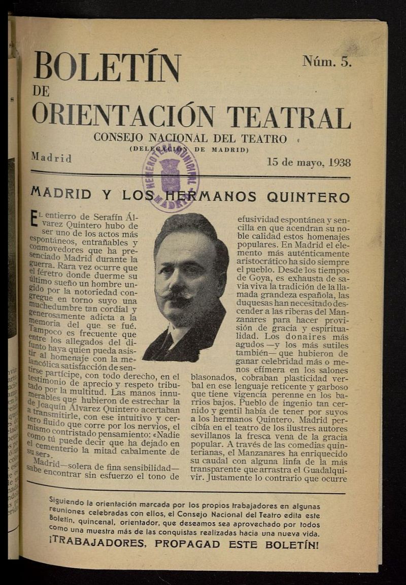 Boletn de Orientacin Teatral del 15 de mayo de 1938