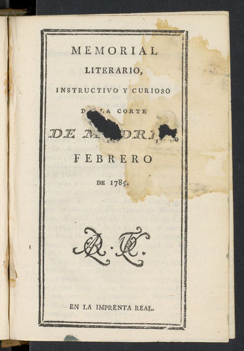 Memorial Literario febrero de 1785