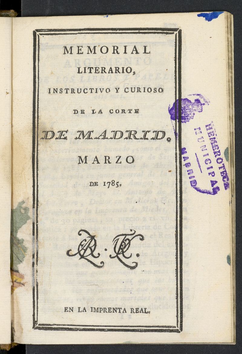 Memorial Literario de marzo de 1785