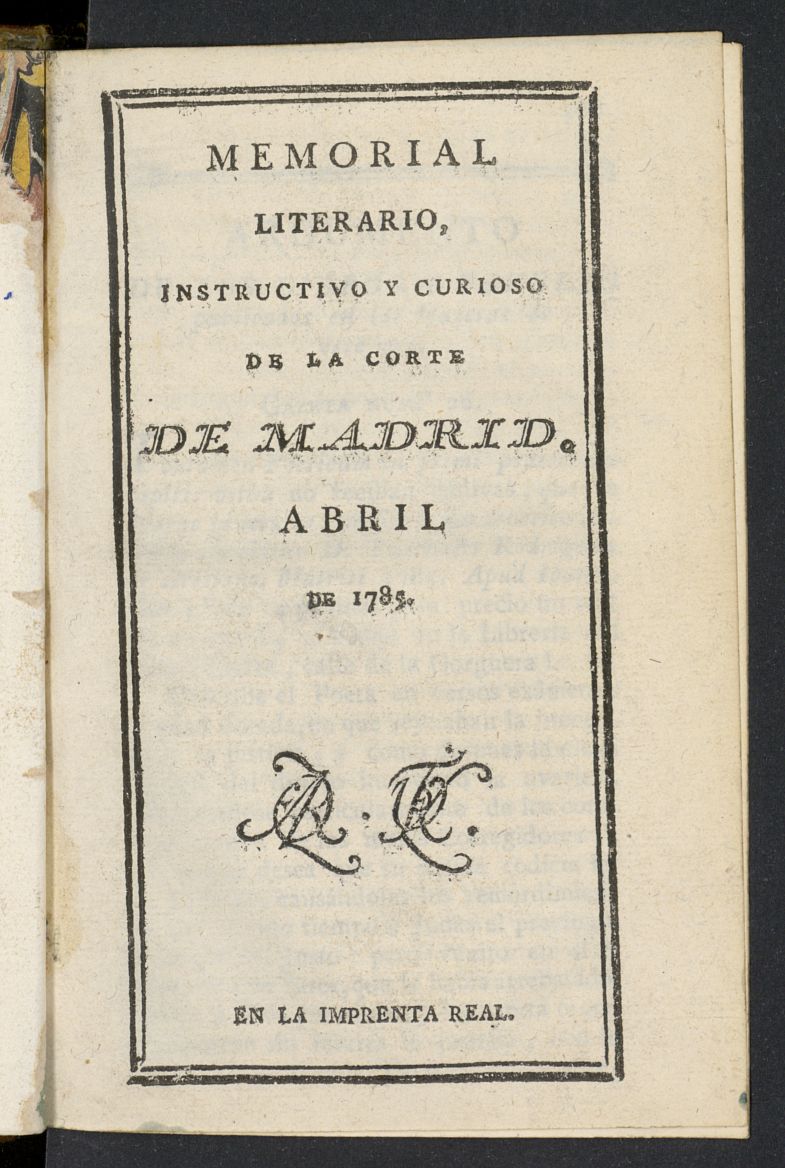 Memorial Literario de abril de 1785