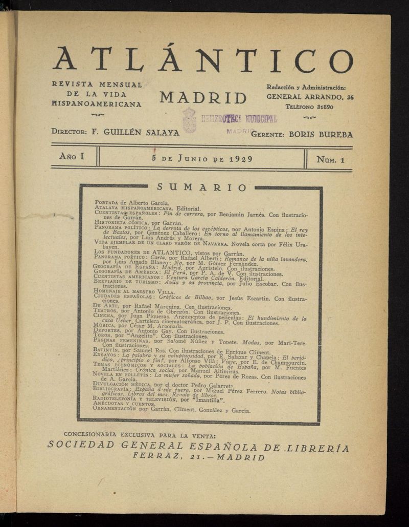 Atlntico: revista mensual de la vida hispanoamericana del 5 de junio de 1929