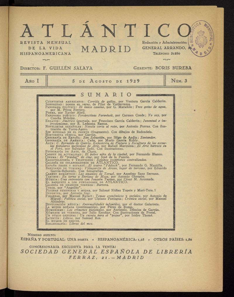 Atlntico: revista mensual de la vida hispanoamericana del 5 de agosto de 1929