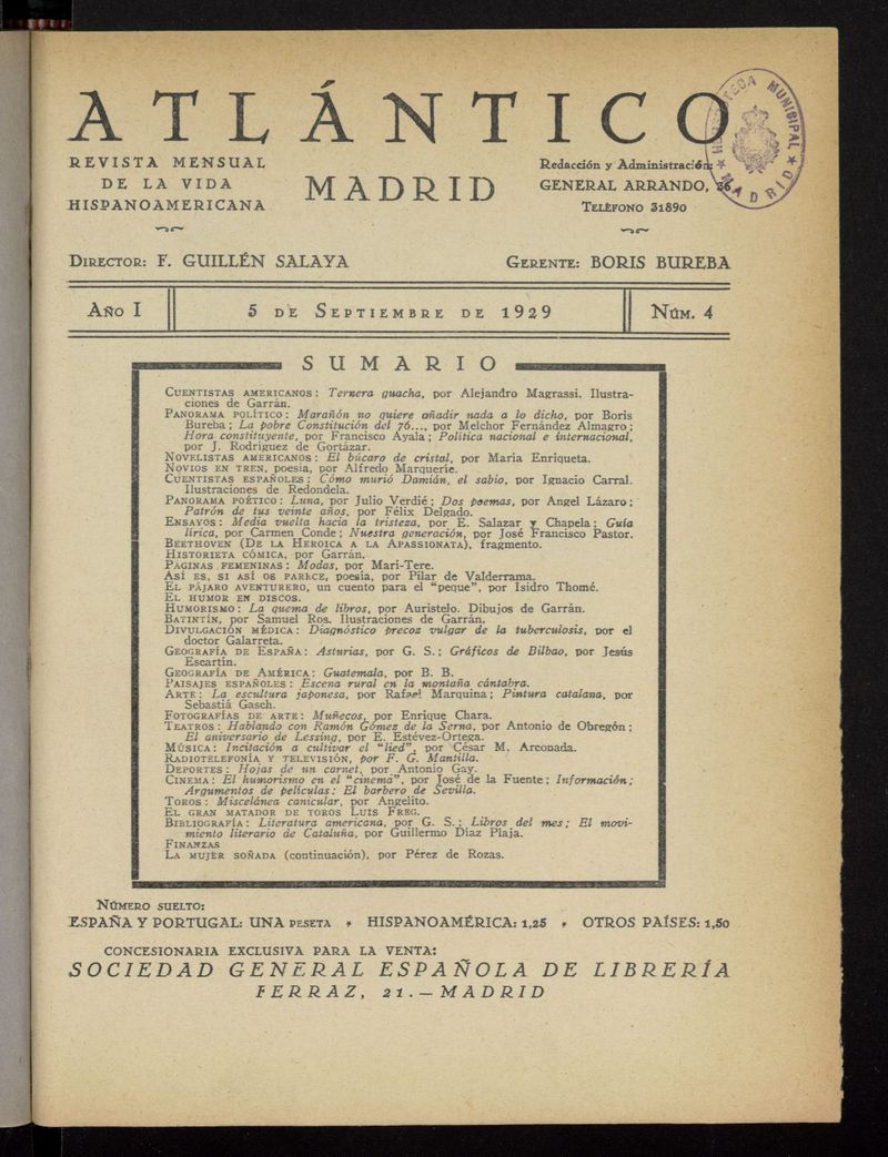 Atlntico: revista mensual de la vida hispanoamericana del 5 de septiembre de 1929
