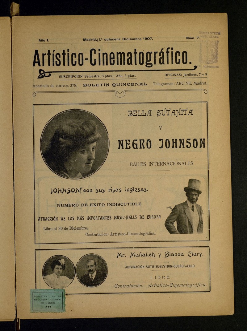 Artístico-Cinematográfico: Boletín Quincenal del 1 de diciembre de 1907