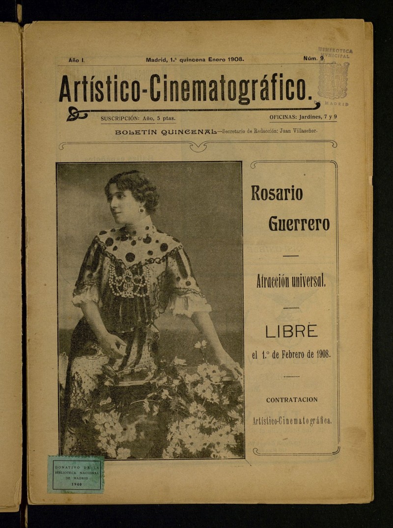 Artístico-Cinematográfico: Boletín Quincenal del 1 de enero de 1908