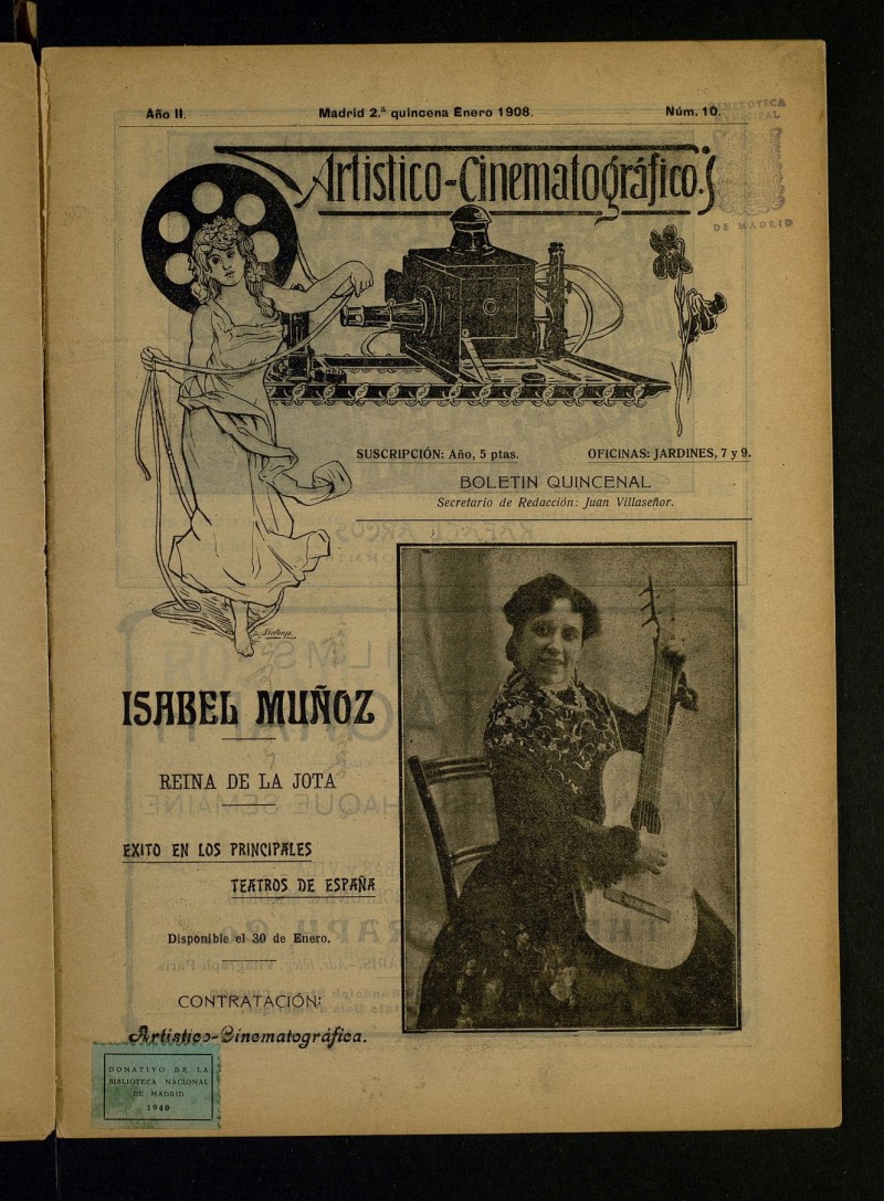 Artístico-Cinematográfico: Boletín Quincenal del 15 de enero de 1908