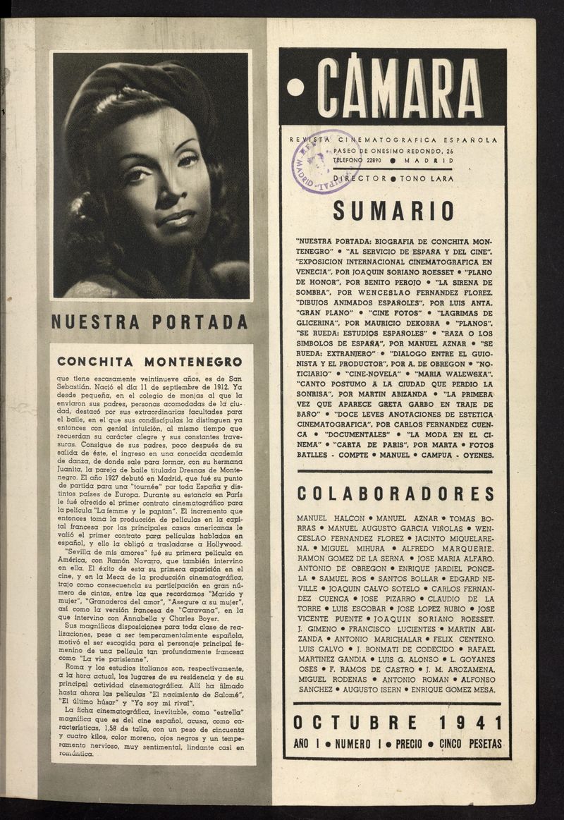 Cmara: revista cinematogrfica espaola de octubre de 1941