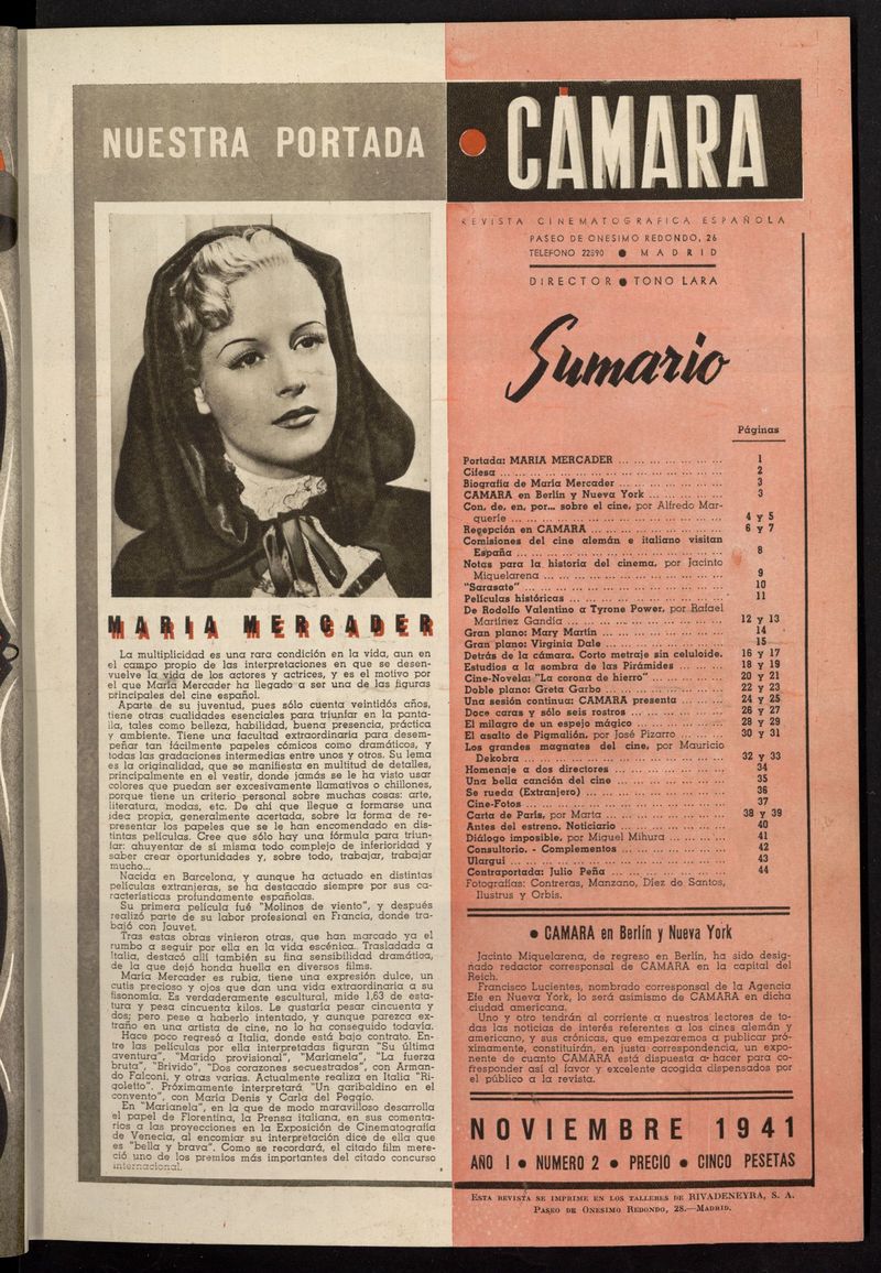 Cmara: revista cinematogrfica espaola de noviembre de 1941