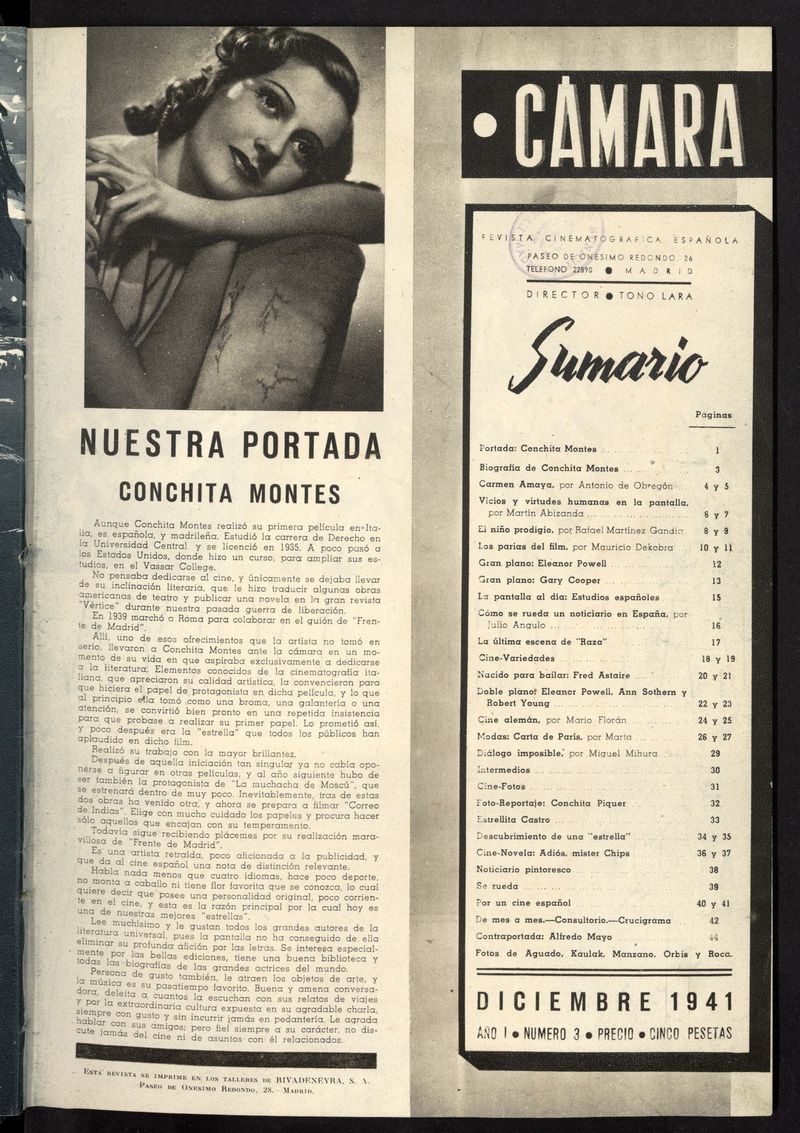 Cmara: revista cinematogrfica espaola de diciembre de 1941