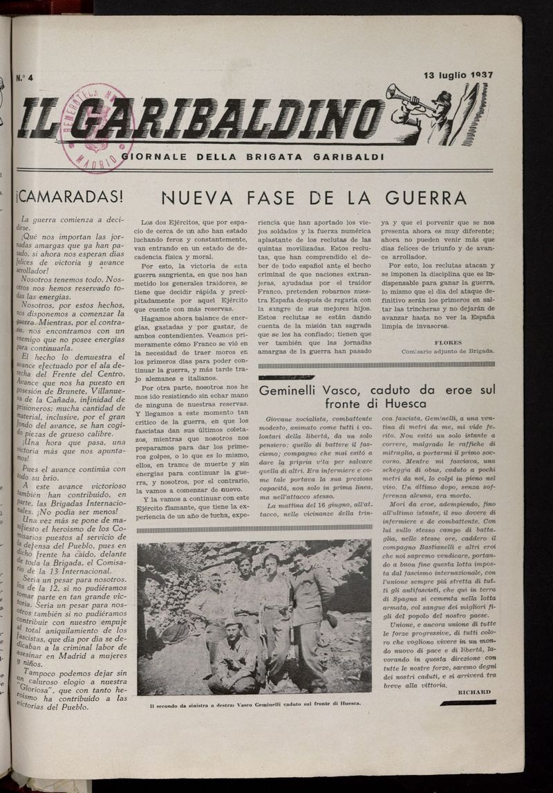 Il Garibaldino del 13 de julio de 1937