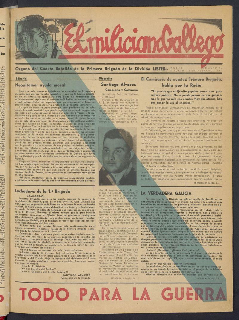 El Miliciano Gallego del 12 de febrero de 1937