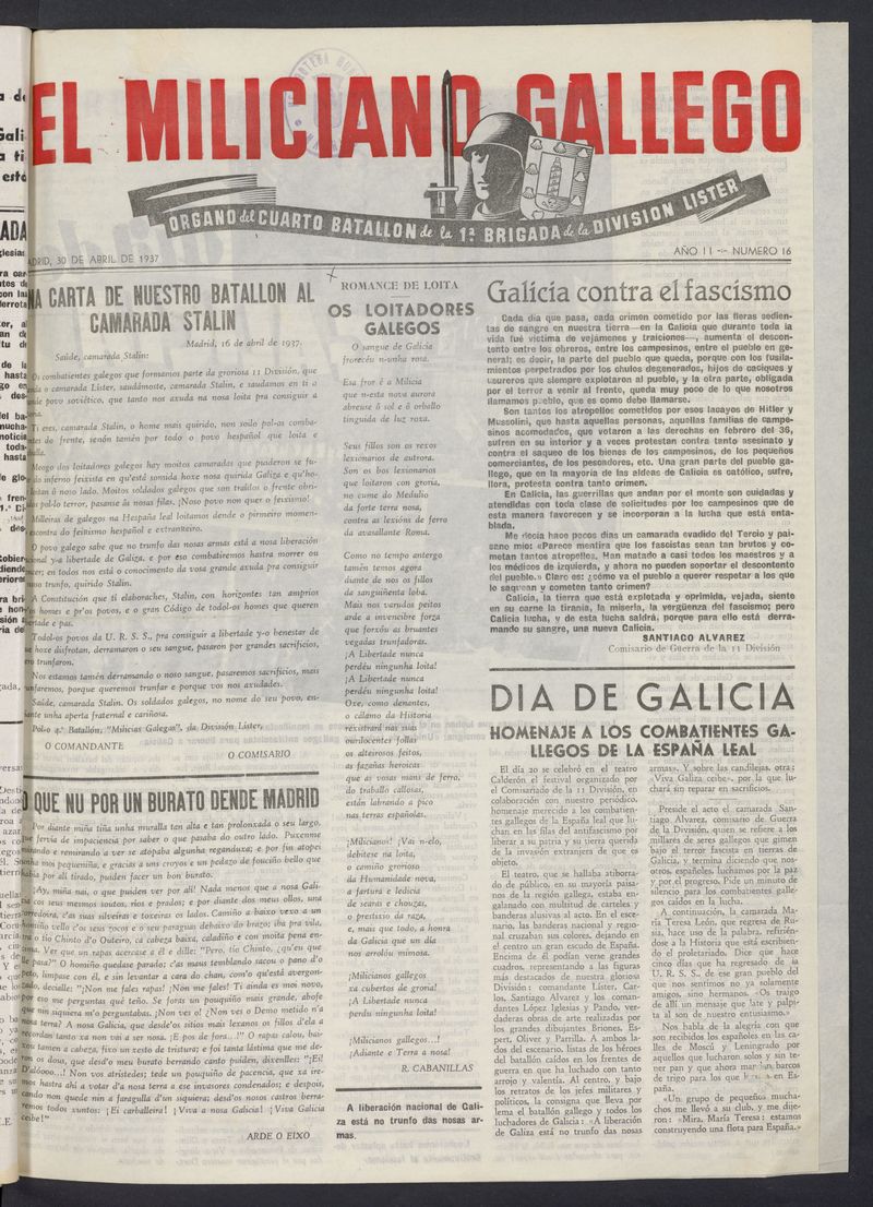 El Miliciano Gallego del 30 de abril de 1937