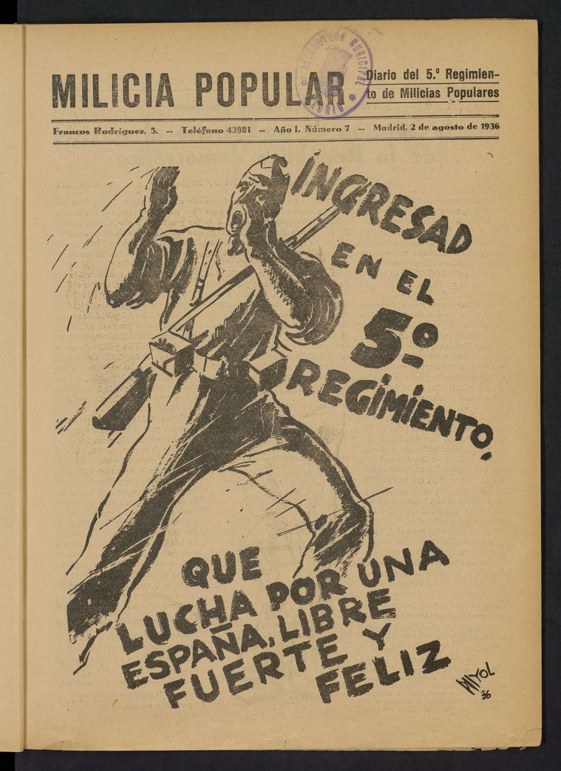 Milicia Popular: diario del 5 Regimiento de Milicias Populares del 2 de agosto de 1936