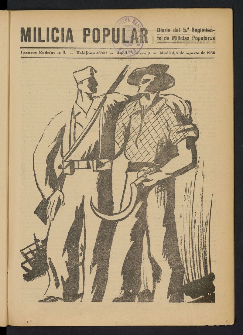 Milicia Popular: diario del 5 Regimiento de Milicias Populares del 5 de agosto de 1936