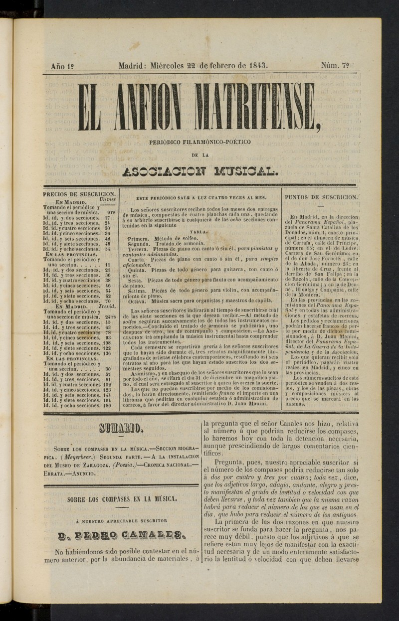 El Anfin Matritense del 22 de febrero de 1843