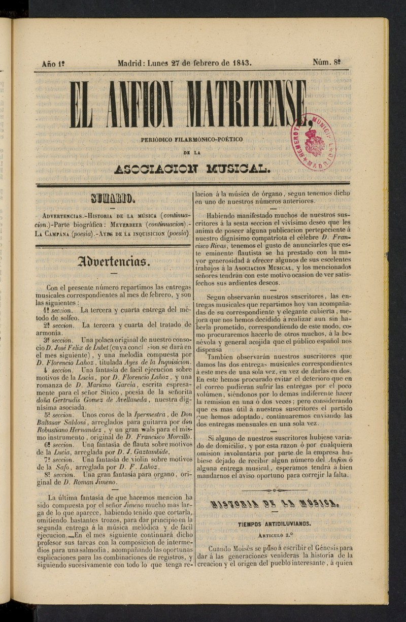 El Anfin Matritense del 27 de febrero de 1843