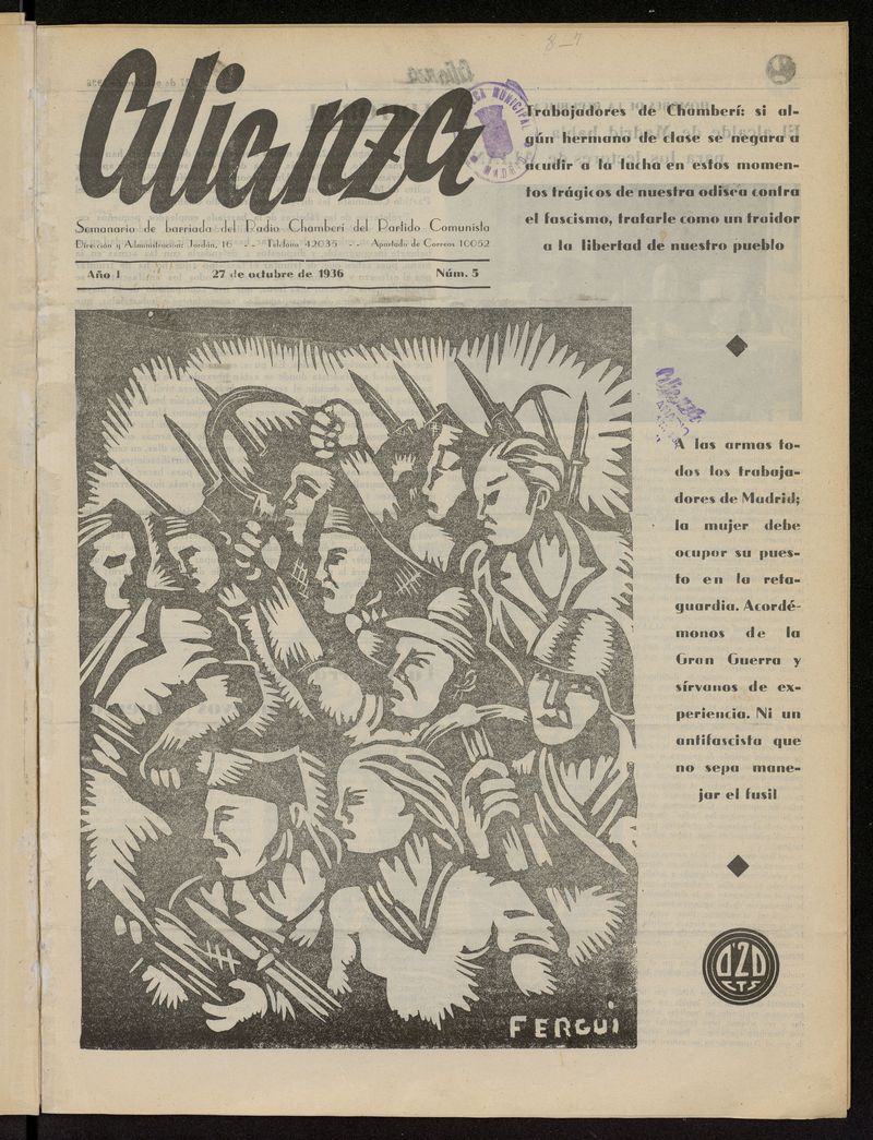 Alianza: semanario barriada Chamber Partido Comunista del 27 de octubre de 1936