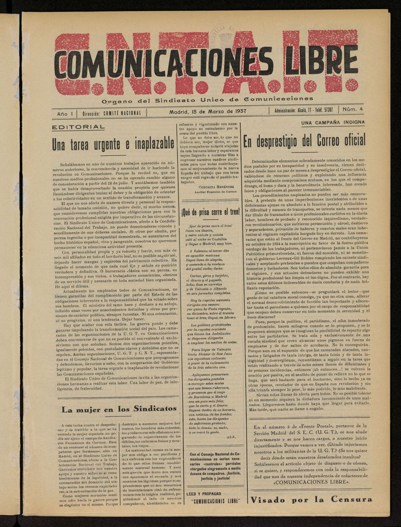 Comunicaciones Libre del 15 de marzo de 1937