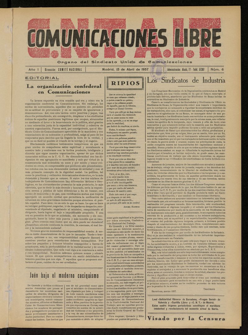 Comunicaciones Libre del 15 de abril de 1937