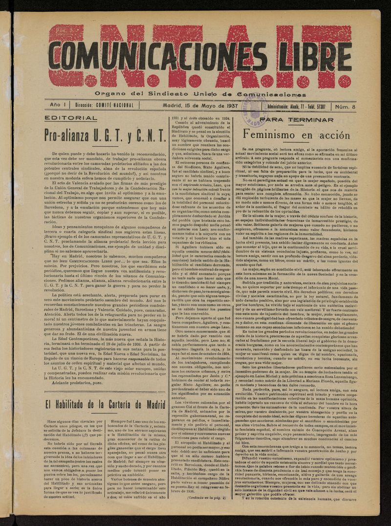Comunicaciones Libre del 15 de mayo de 1937