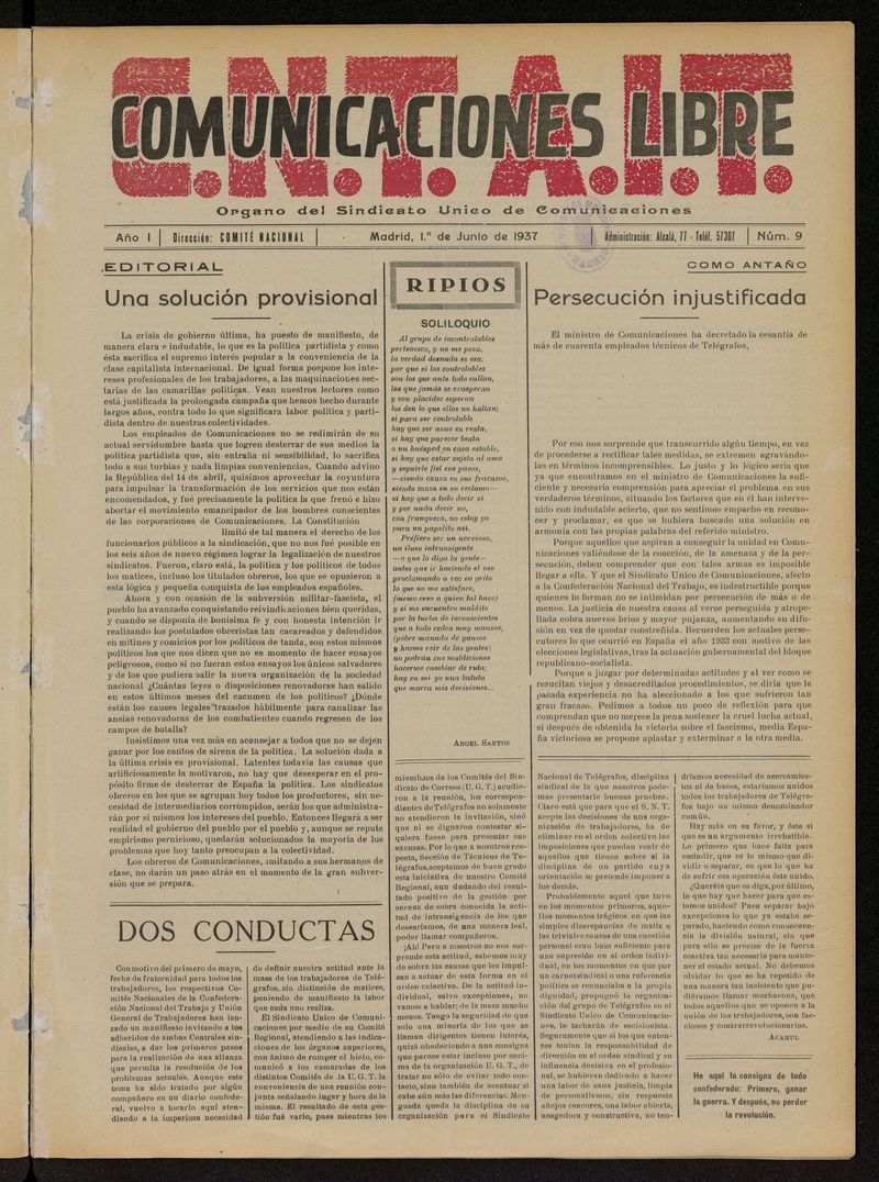Comunicaciones Libre del 1 de junio de 1937