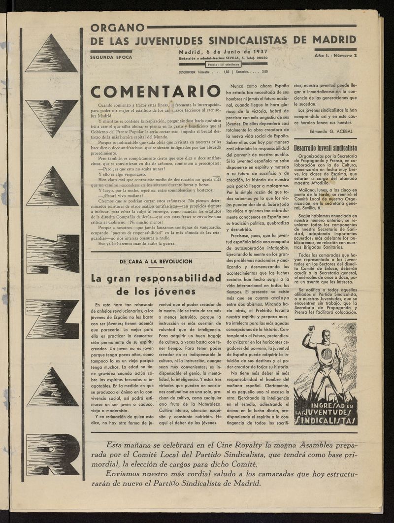 Avanzar (Madrid) del 6 de junio de 1937