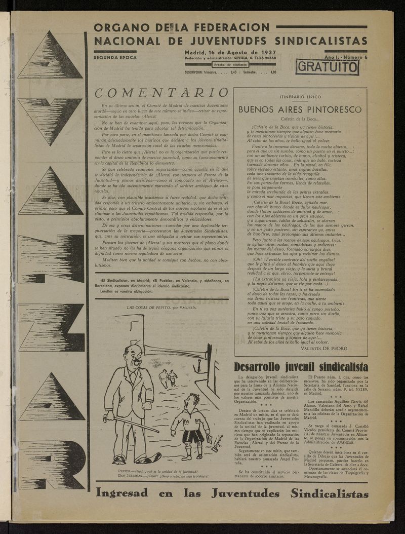 Avanzar (Madrid) del 16 de agosto de 1937
