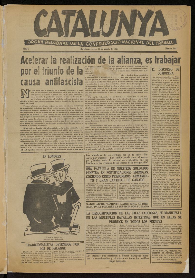Catalunya: rgan regional de la confederacin nacional del treball del 12 de agosto de 1937