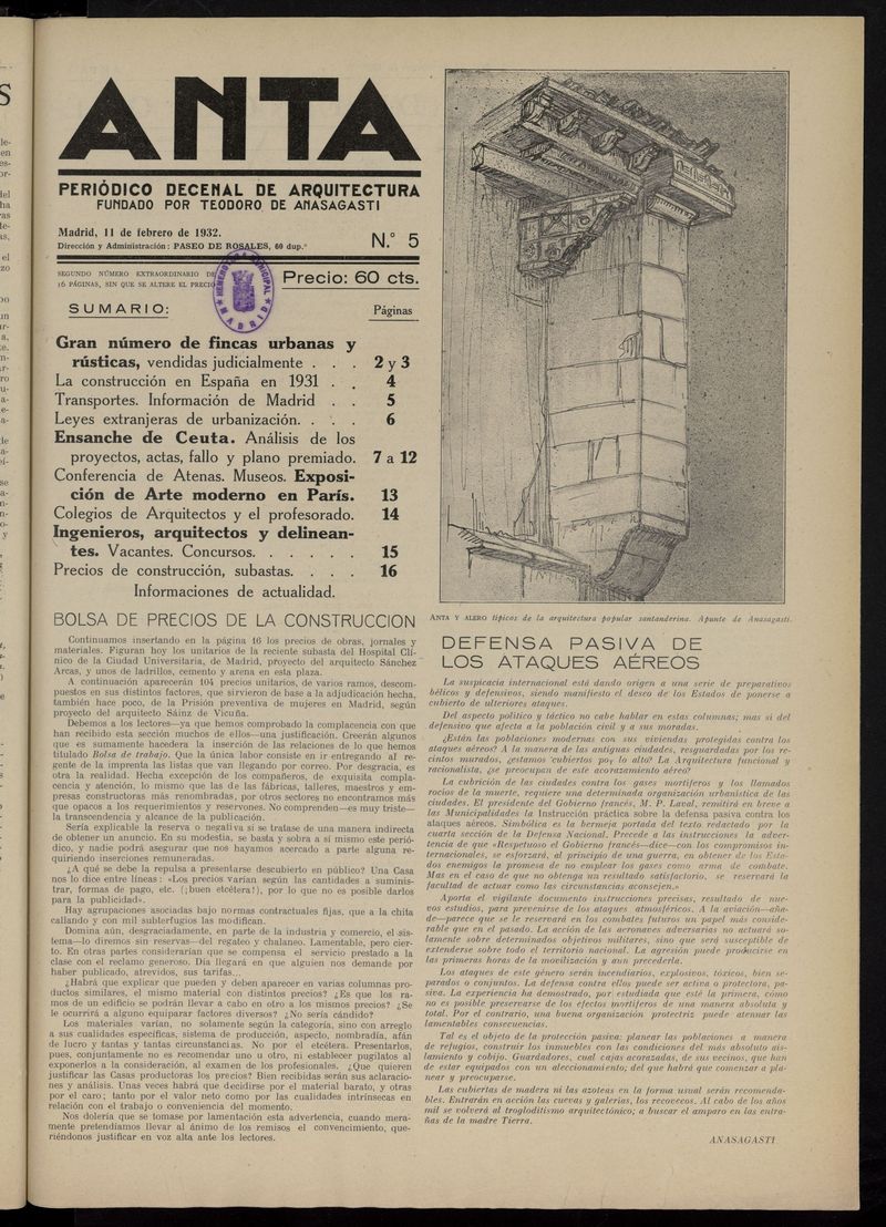 Anta: peridico de arquitectura del 11 de febrero de 1932