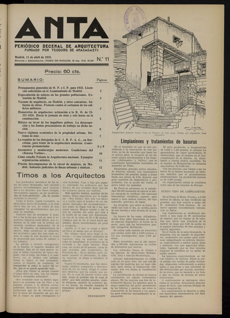 Anta: peridico de arquitectura del 11 de abril de 1932