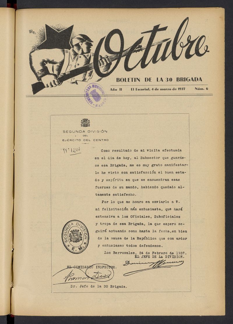 Octubre: boletn de la 30 brigada del 4 de marzo de 1937