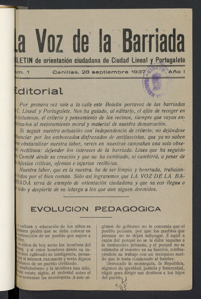 La Voz de la Barriada del 28 de septiembre de 1937