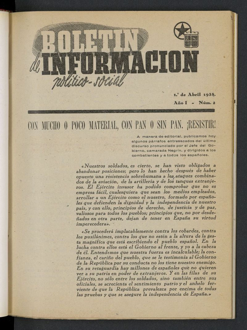 Boletn Informacin Poltico-Social (1938-1939) del 1 de abril de 1938