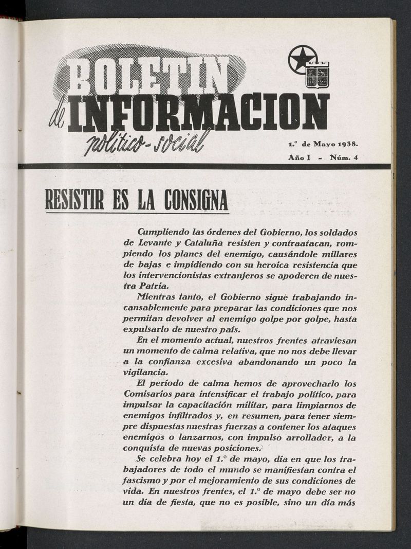 Boletn Informacin Poltico-Social (1938-1939) del 1 de mayo de 1938
