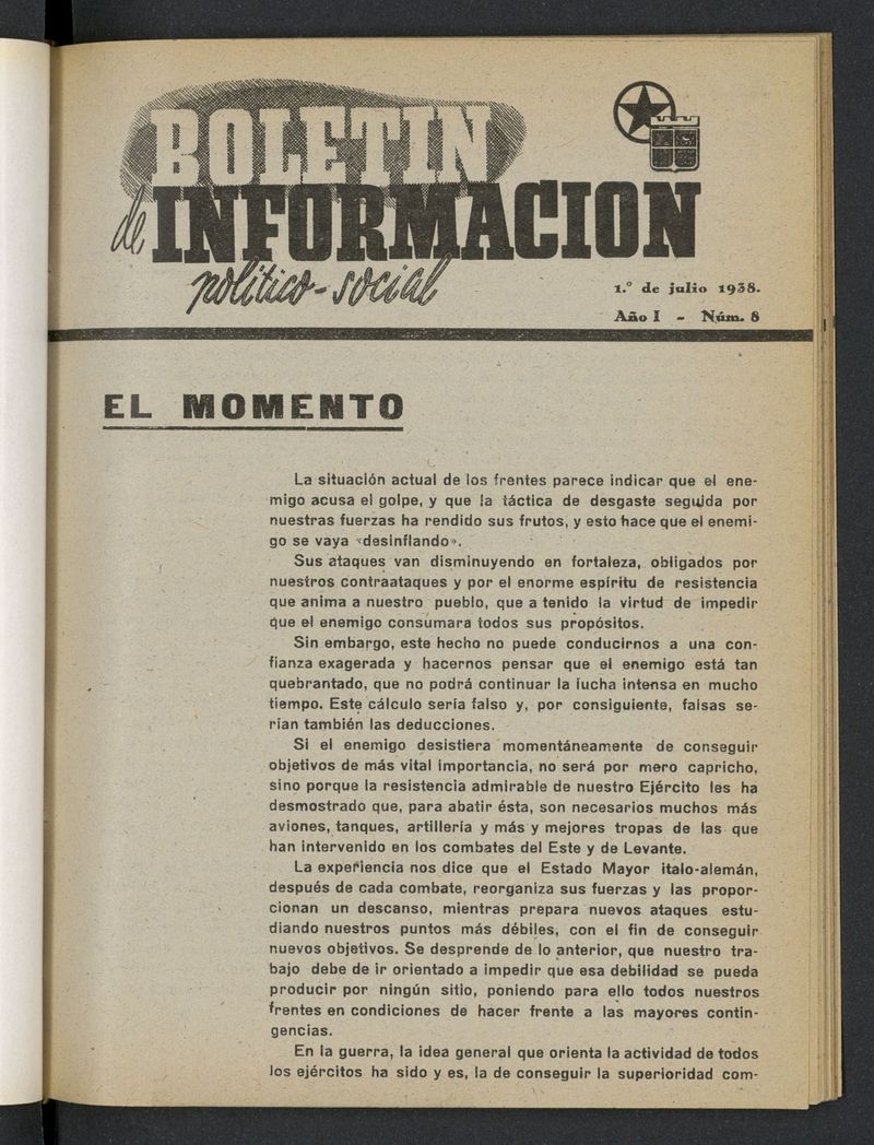 Boletn Informacin Poltico-Social (1938-1939) del 1 de julio de 1938
