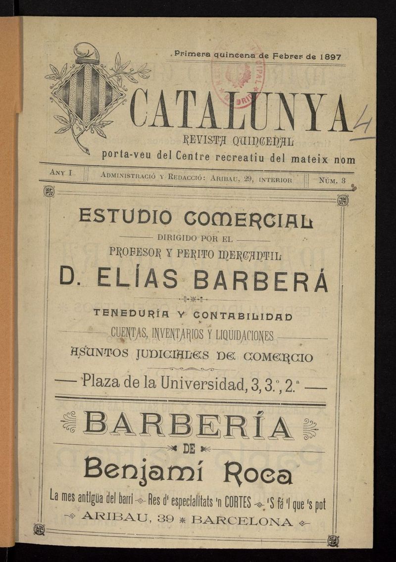 Catalunya (Barcelona, 1897) de la primera quincena de febrero de 1897