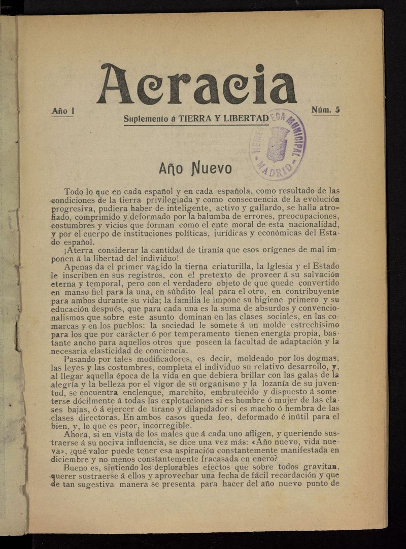 Acracia: Suplemento de Tierra y Libertad del 7 de marzo de 1909